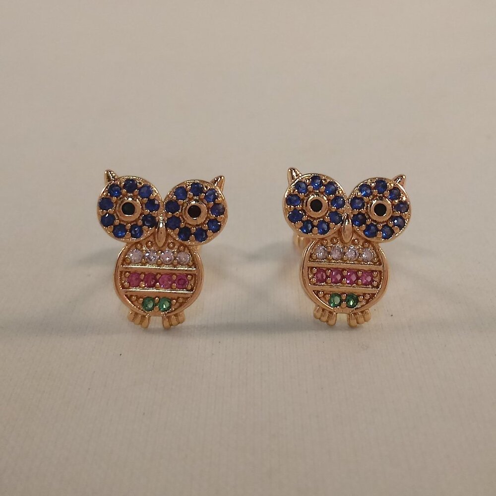 18K Yellow Gold Filled Owl Diamond Zircon Stud Earrings Gorgeous Gift - Picture 1 of 5
